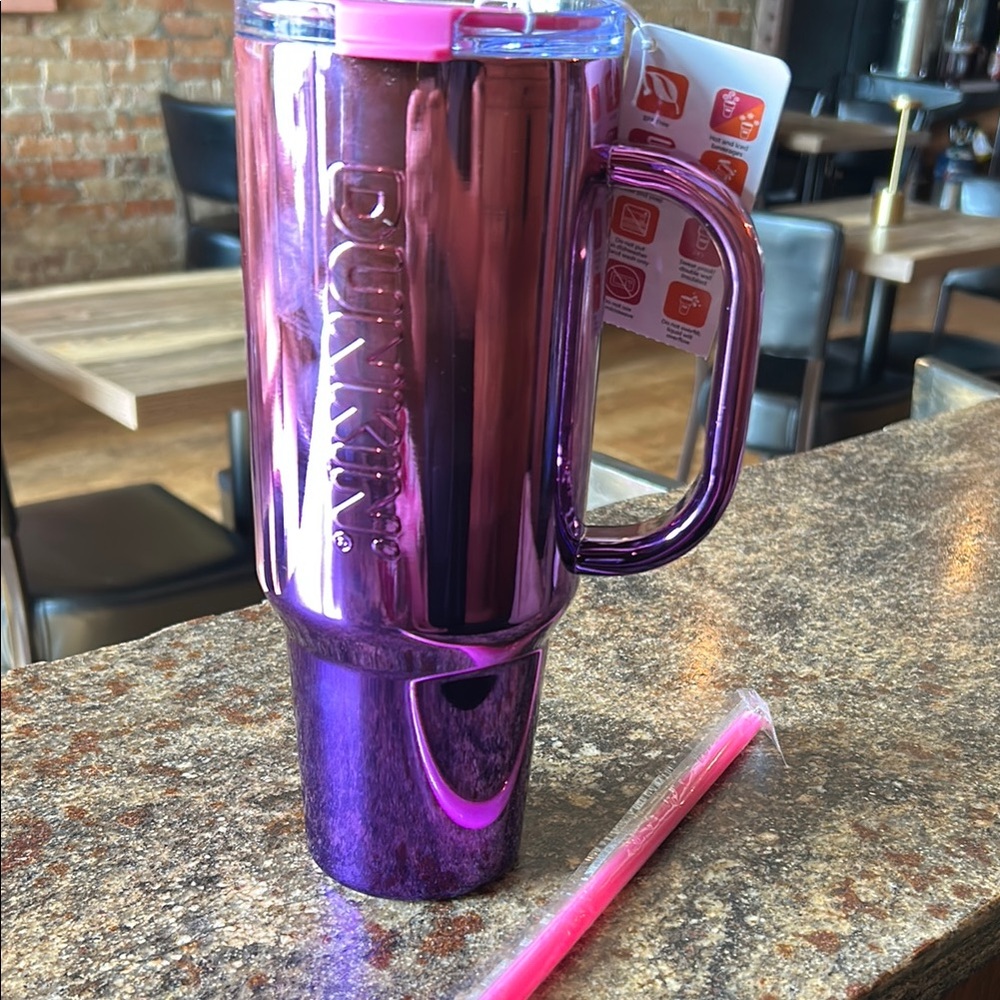 Purple Travel Mug with Pink Straw